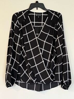 INC Black & White Grid Print Blouse